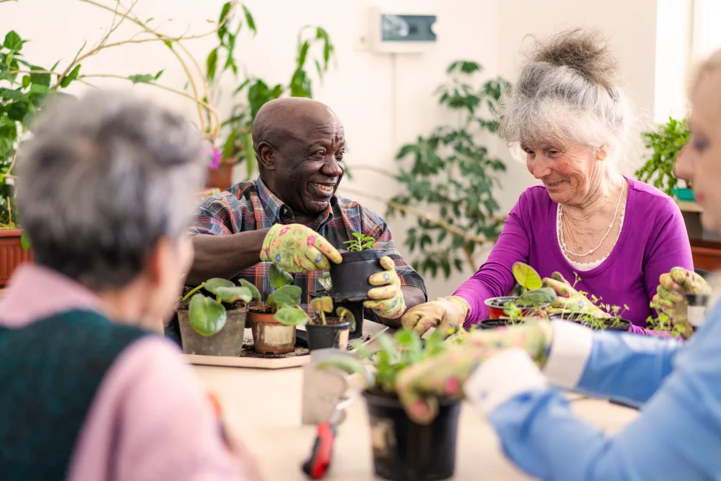 Group of residents gardening