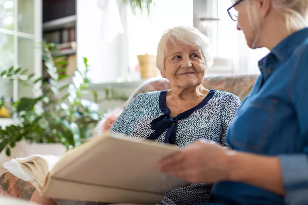 Resident interacts with staff member